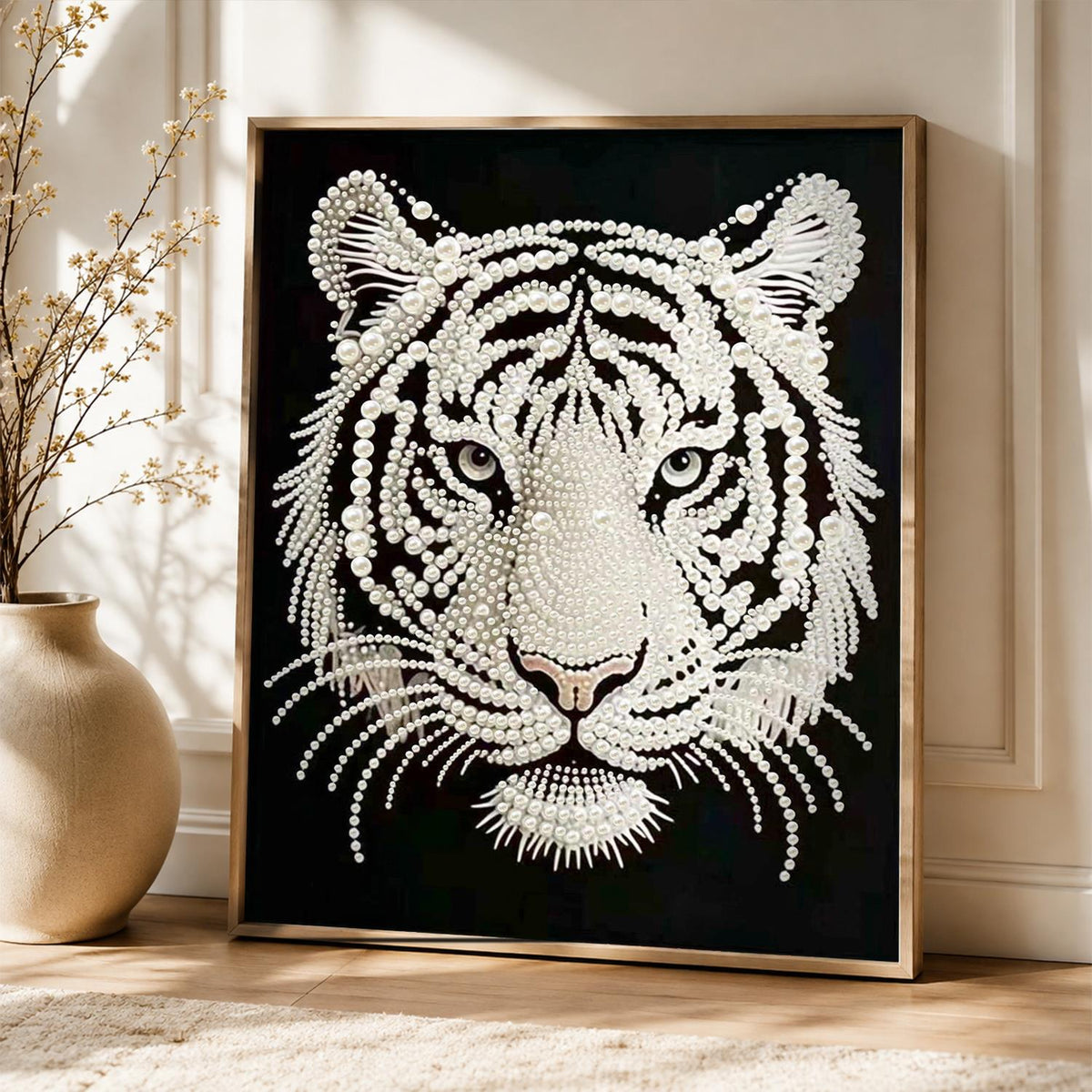 Snow Tiger with Piercing Gaze pearl painting – image 5