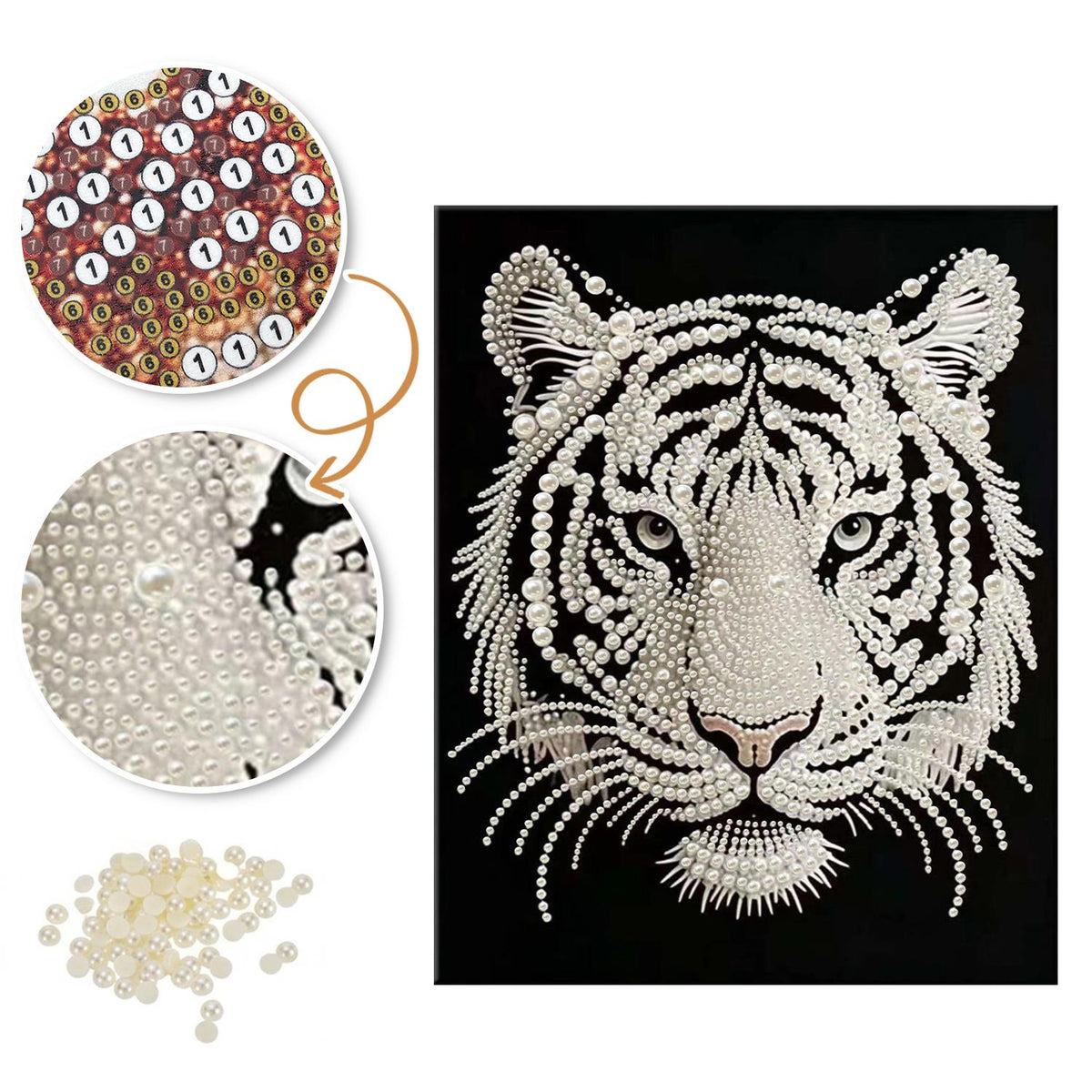 Snow Tiger with Piercing Gaze pearl painting – image 6