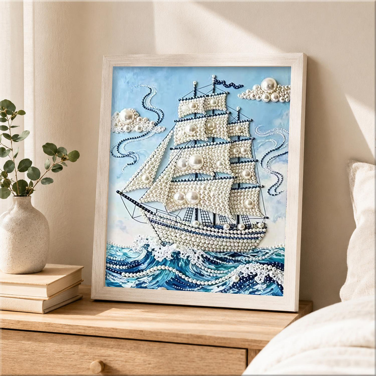 Tall Ship on Cresting Waves pearl painting – image 2