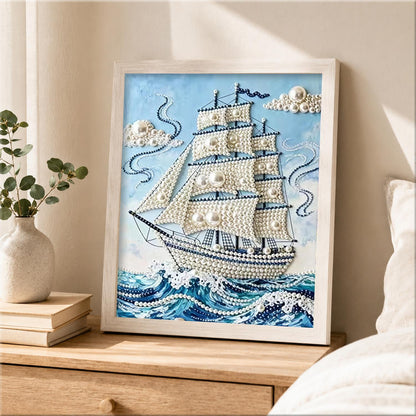 Tall Ship on Cresting Waves pearl painting – image 2