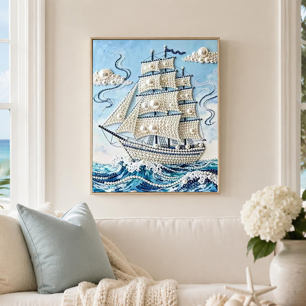 Tall Ship on Cresting Waves pearl painting – image 3