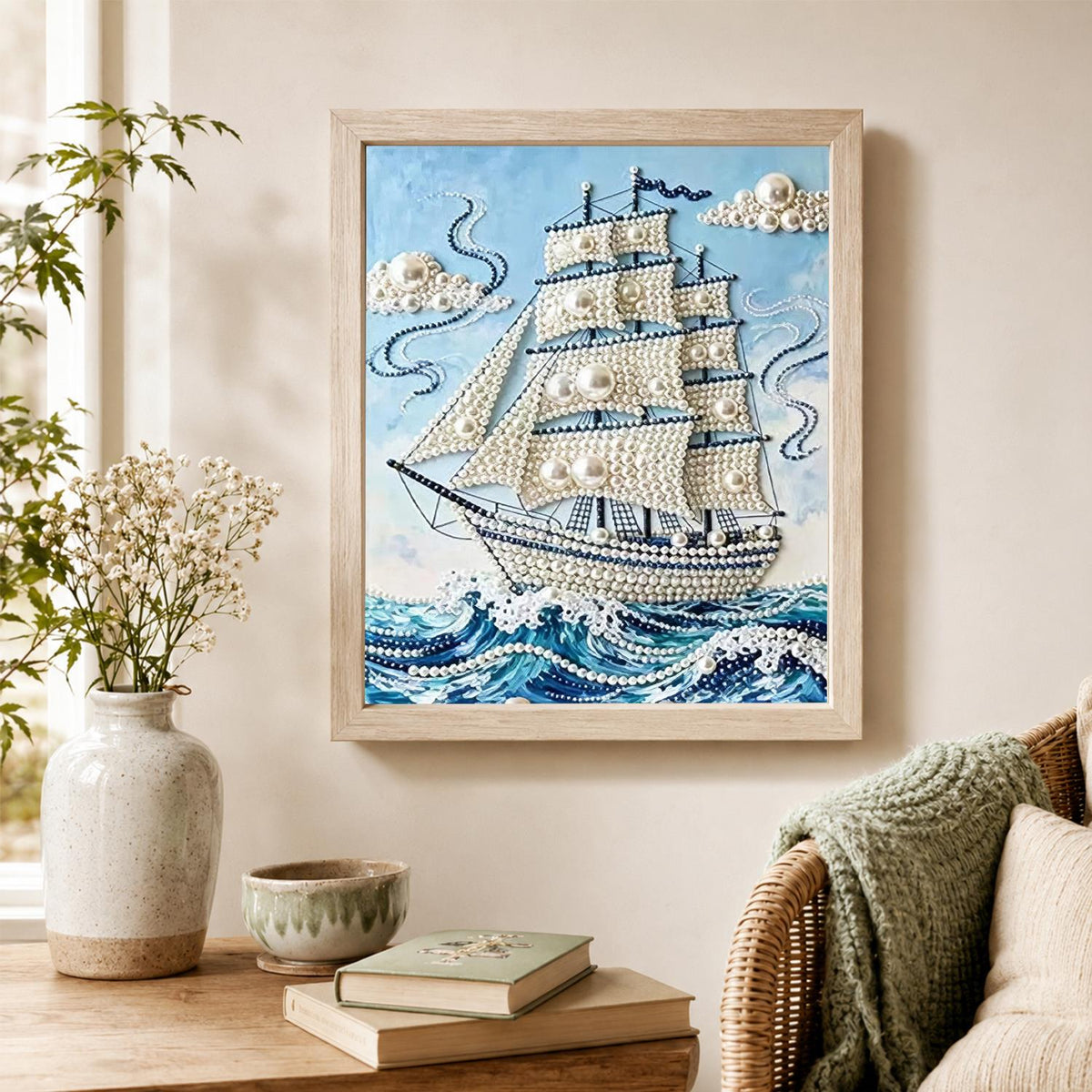 Tall Ship on Cresting Waves pearl painting – image 4