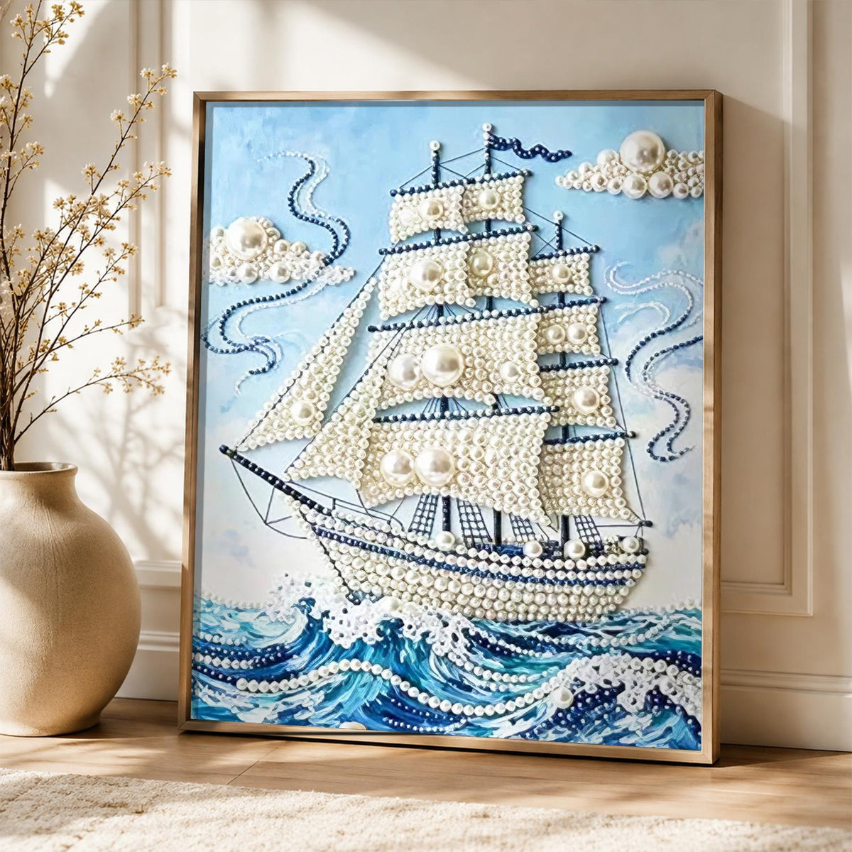 Tall Ship on Cresting Waves pearl painting – image 5