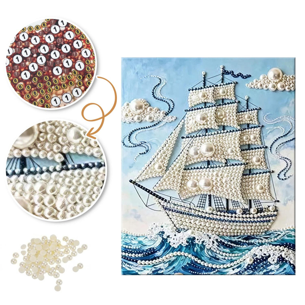 Tall Ship on Cresting Waves pearl painting – image 6