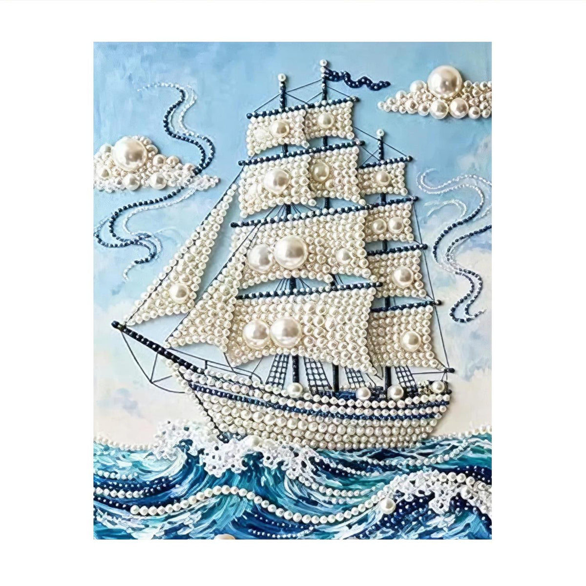 Tall Ship on Cresting Waves pearl painting – image 11