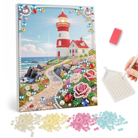 Lighthouse Flower Garden pearl painting – image 1