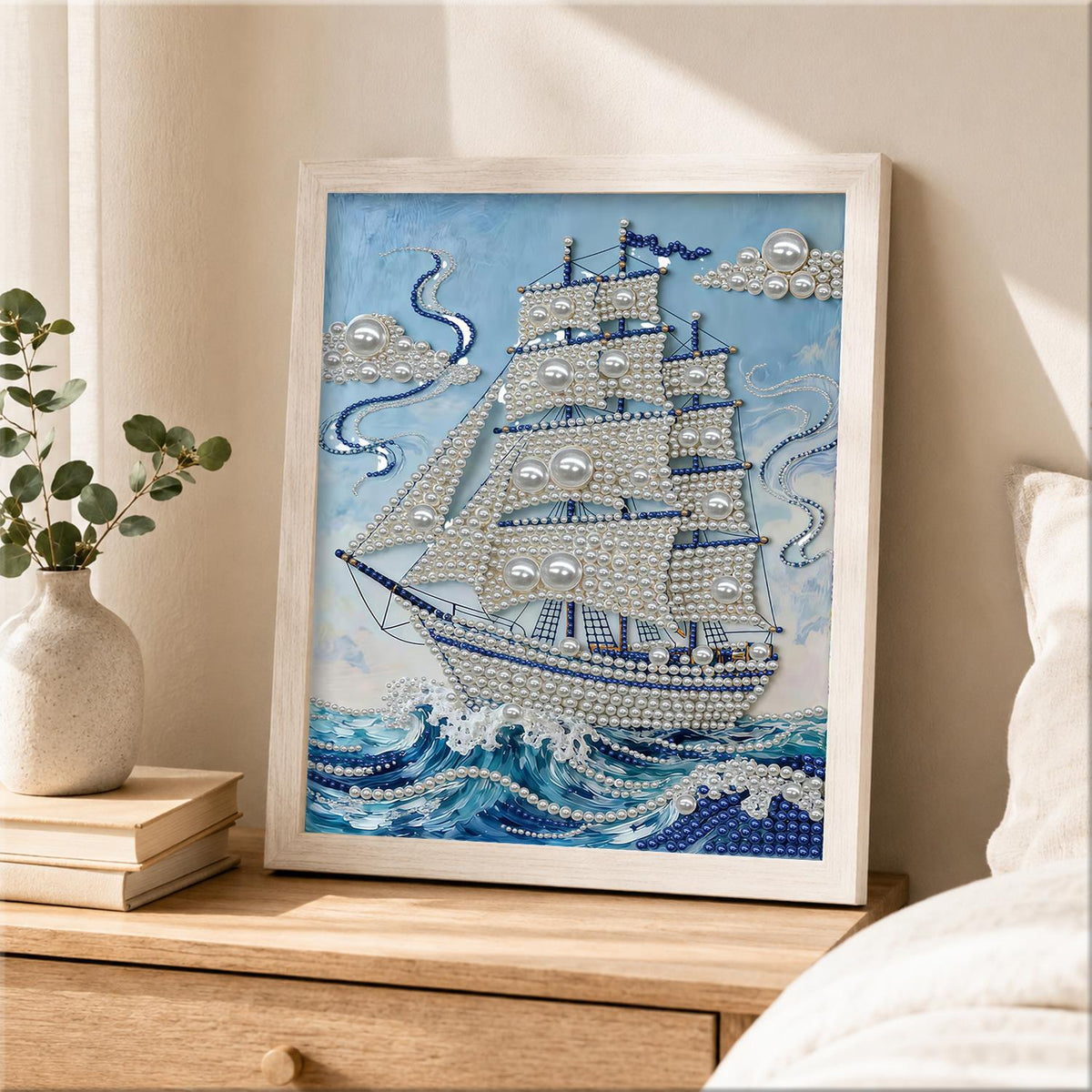 Three-Masted Ship in Blue Swells pearl painting – image 2