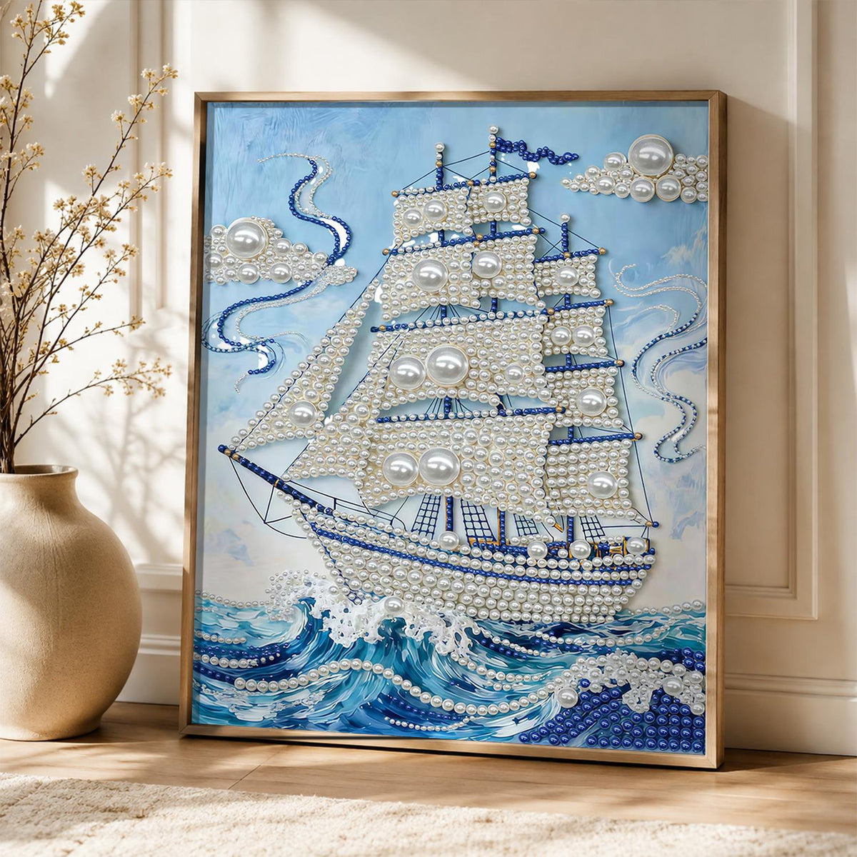 Three-Masted Ship in Blue Swells pearl painting – image 5