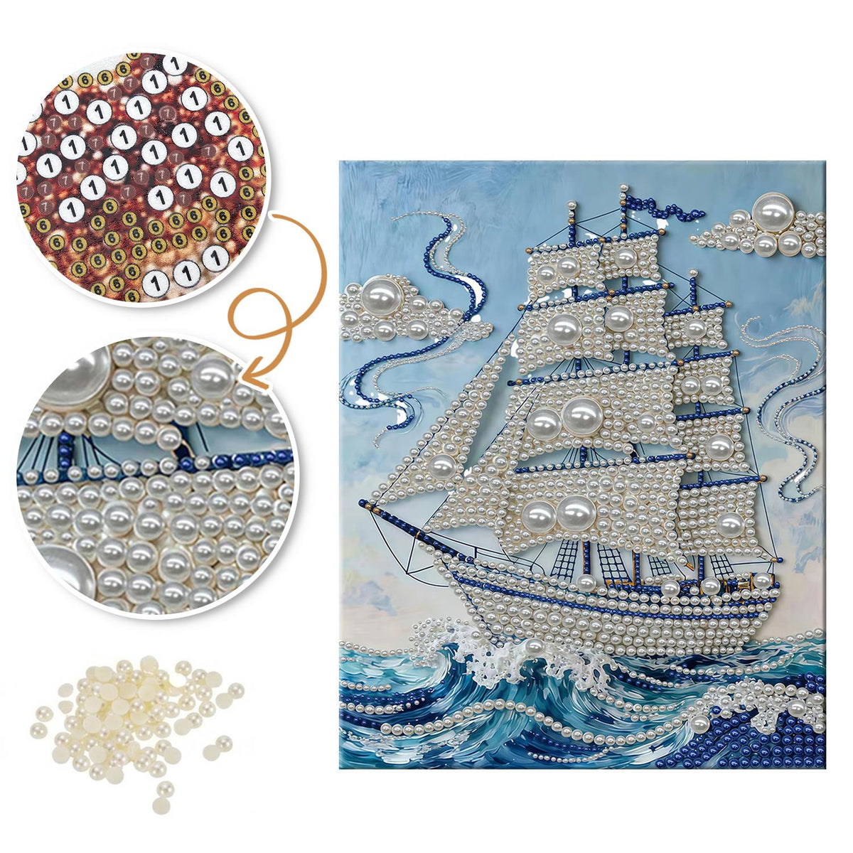 Three-Masted Ship in Blue Swells pearl painting – image 6