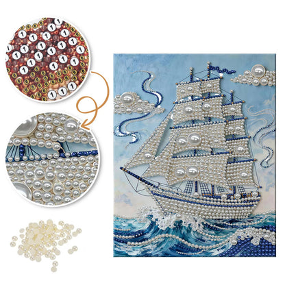 Three-Masted Ship in Blue Swells pearl painting – image 6