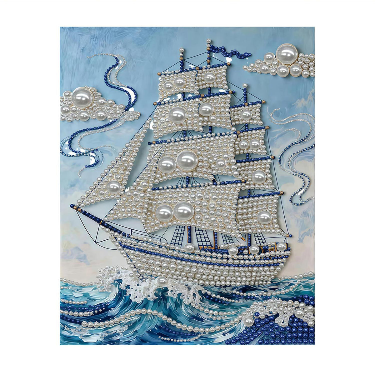Three-Masted Ship in Blue Swells pearl painting – image 11