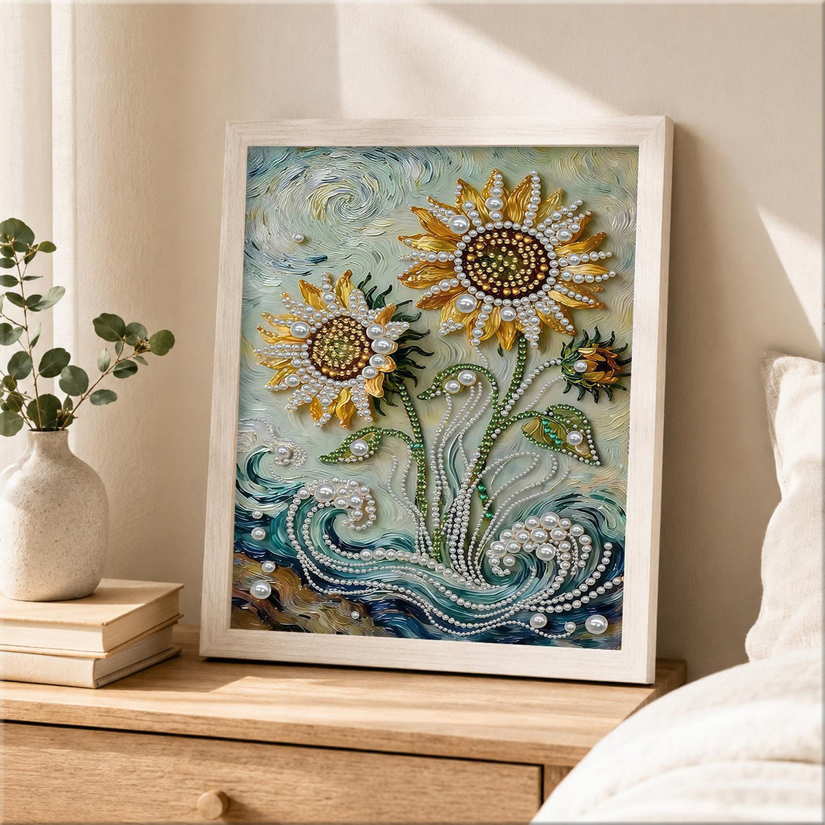 Sunflowers Over Swirling Waves pearl painting – image 2