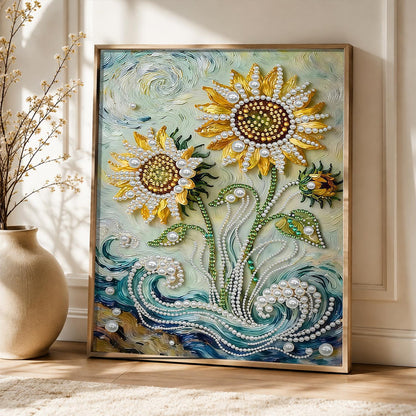 Sunflowers Over Swirling Waves pearl painting – image 5