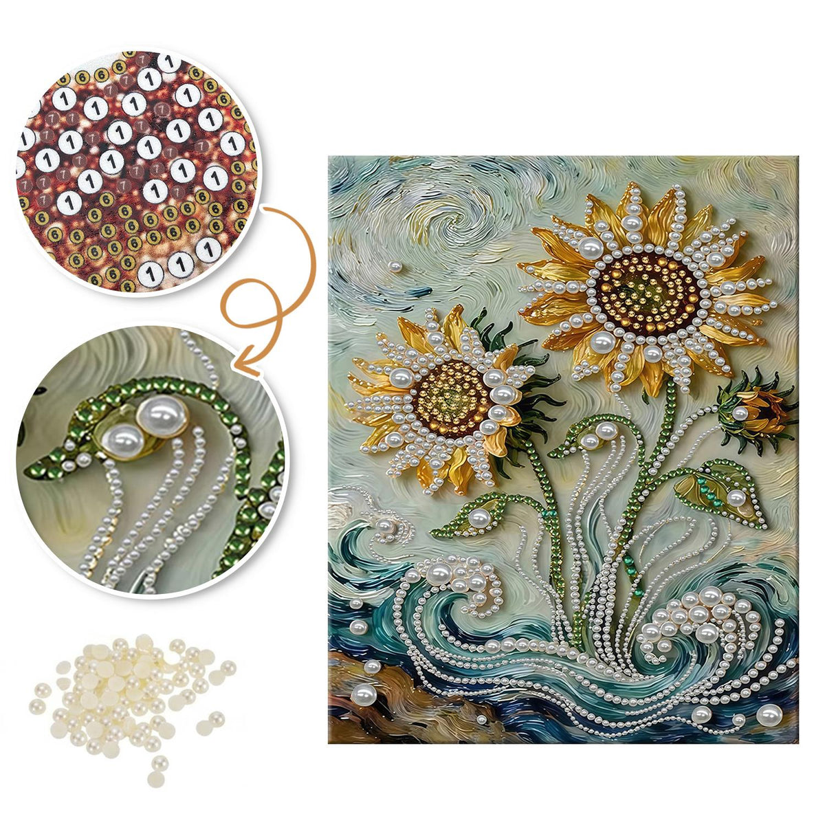 Sunflowers Over Swirling Waves pearl painting – image 6