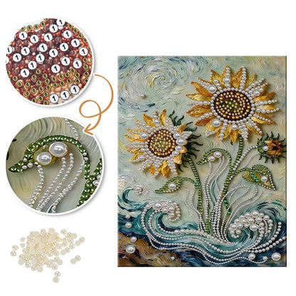 Sunflowers Over Swirling Waves pearl painting – image 6