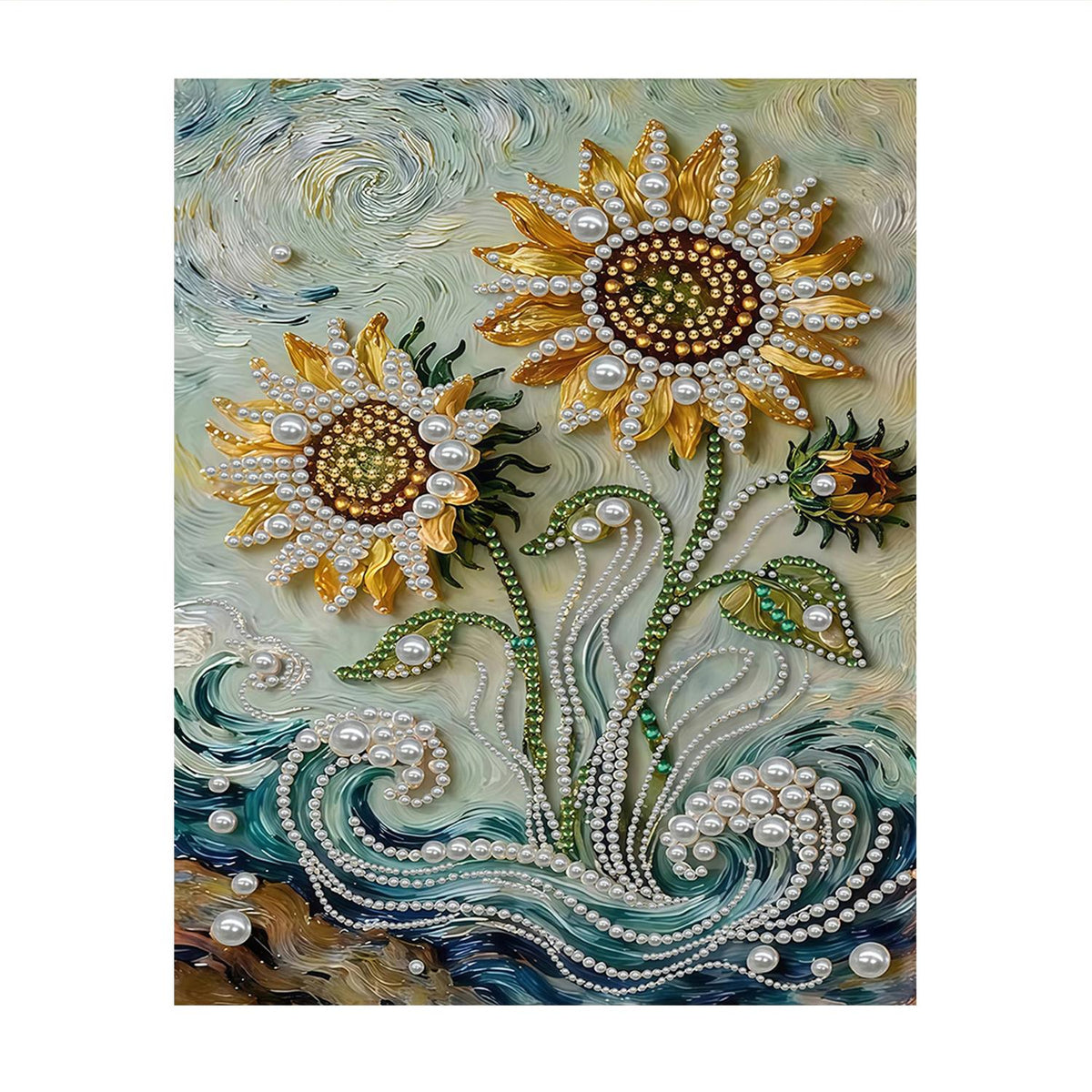 Sunflowers Over Swirling Waves pearl painting – image 11