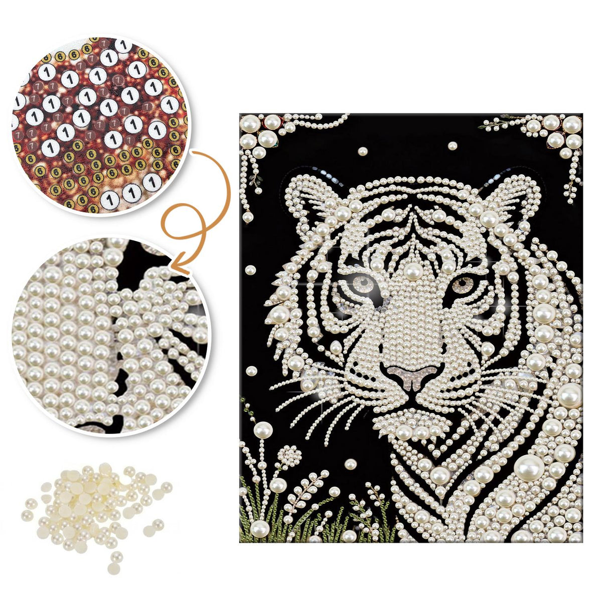 White Tiger in Meadow Grass pearl painting – image 6