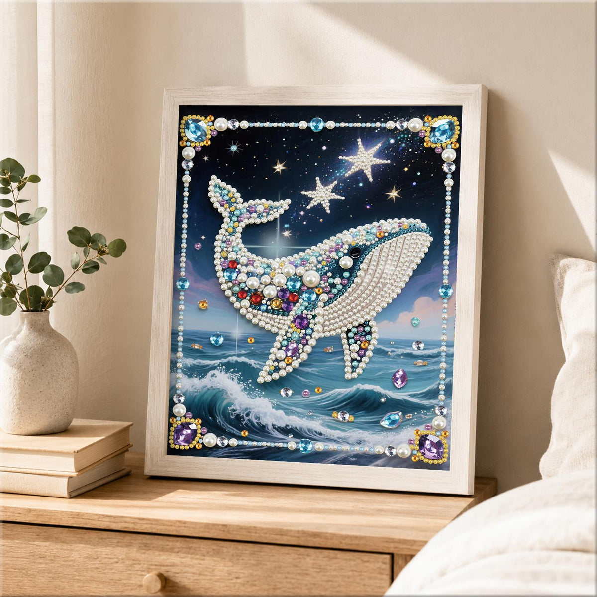 Gem-Studded Whale Over Waves pearl painting – image 2