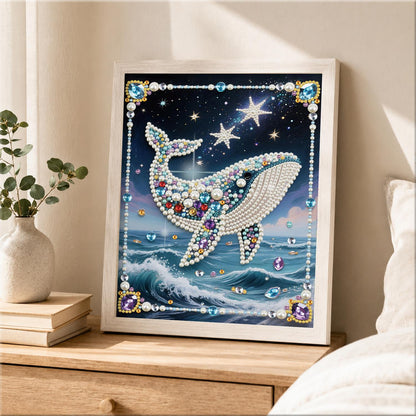 Gem-Studded Whale Over Waves pearl painting – image 2