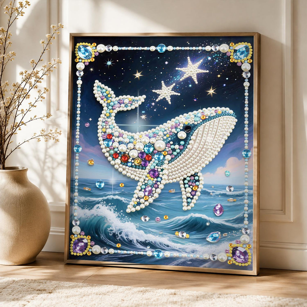 Gem-Studded Whale Over Waves pearl painting – image 5