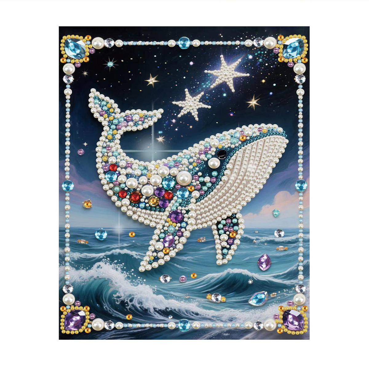 Gem-Studded Whale Over Waves pearl painting – image 11