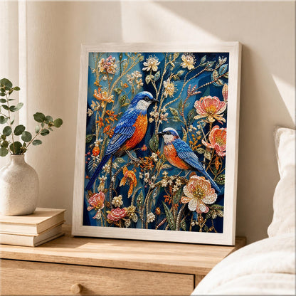 Bluebird Pair in Night Garden pearl painting – image 2
