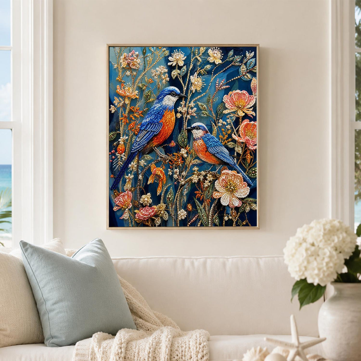 Bluebird Pair in Night Garden pearl painting – image 3