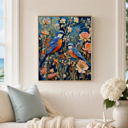 Bluebird Pair in Night Garden pearl painting – image 3