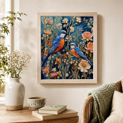 Bluebird Pair in Night Garden pearl painting – image 4