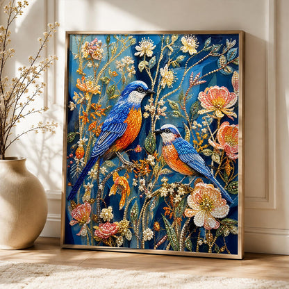 Bluebird Pair in Night Garden pearl painting – image 5
