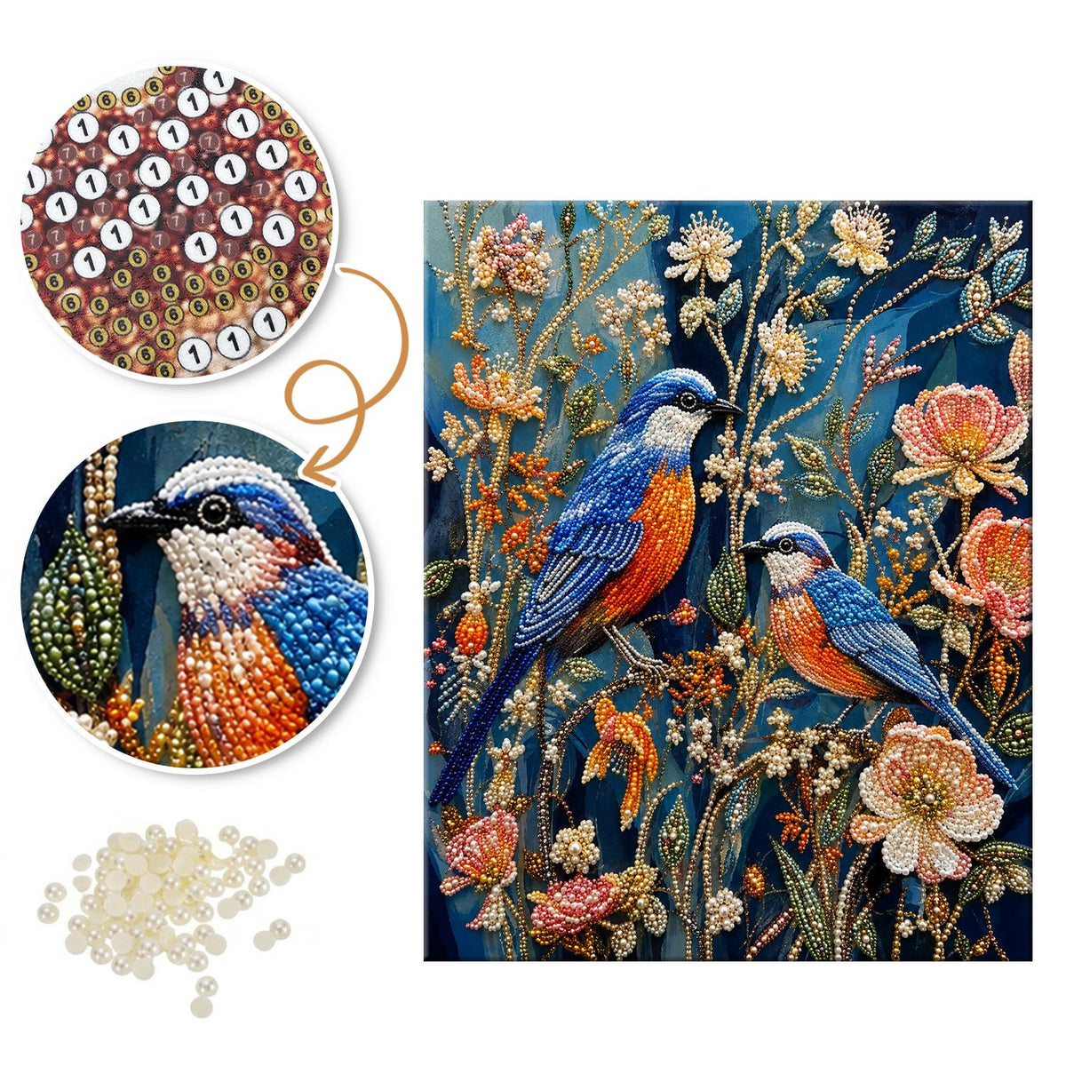 Bluebird Pair in Night Garden pearl painting – image 6
