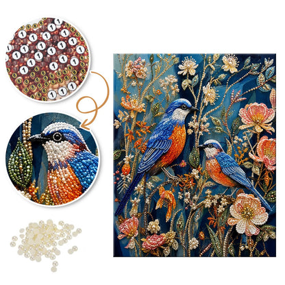 Bluebird Pair in Night Garden pearl painting – image 6