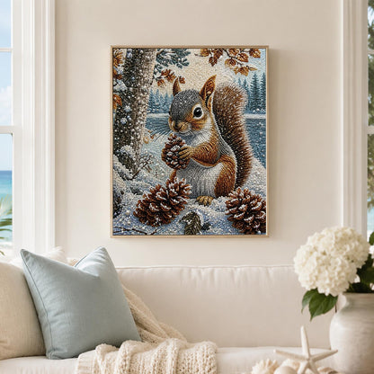Squirrel with Pinecone in Snow pearl painting – image 3