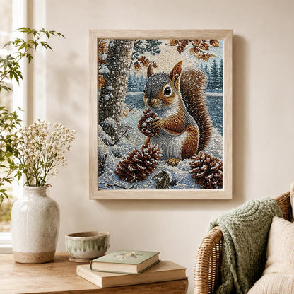 Squirrel with Pinecone in Snow pearl painting – image 4