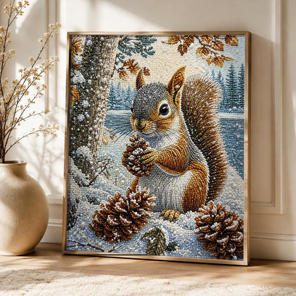 Squirrel with Pinecone in Snow pearl painting – image 5