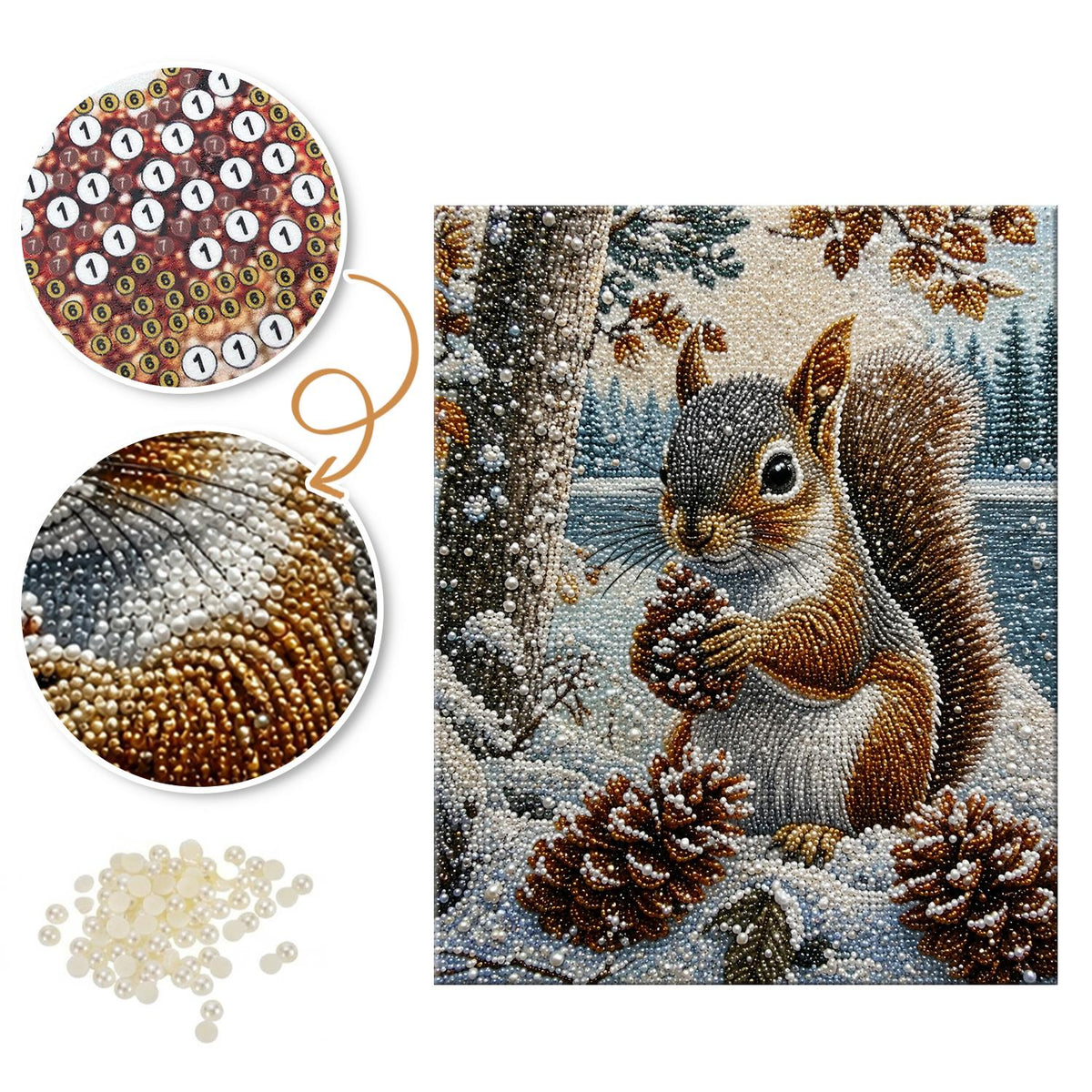 Squirrel with Pinecone in Snow pearl painting – image 6