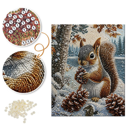 Squirrel with Pinecone in Snow pearl painting – image 6