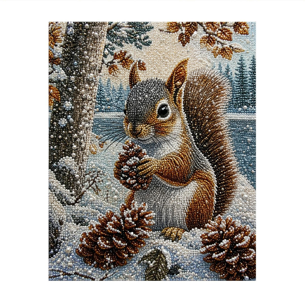 Squirrel with Pinecone in Snow pearl painting – image 11