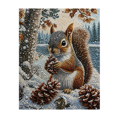 Squirrel with Pinecone in Snow pearl painting – image 11