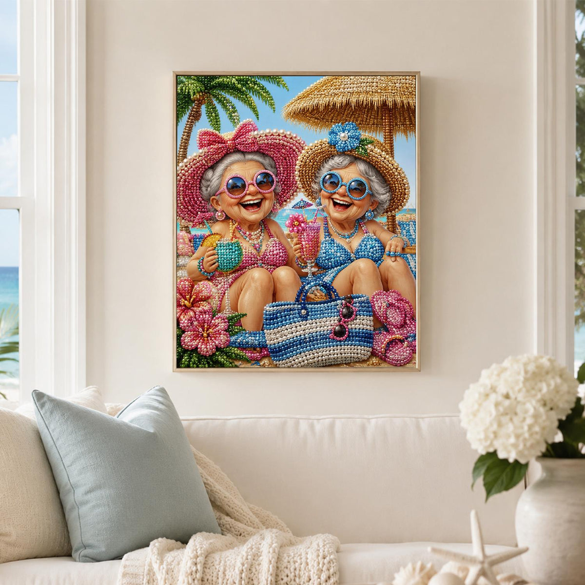 Giggling Grannies in Sunhats pearl painting – image 3