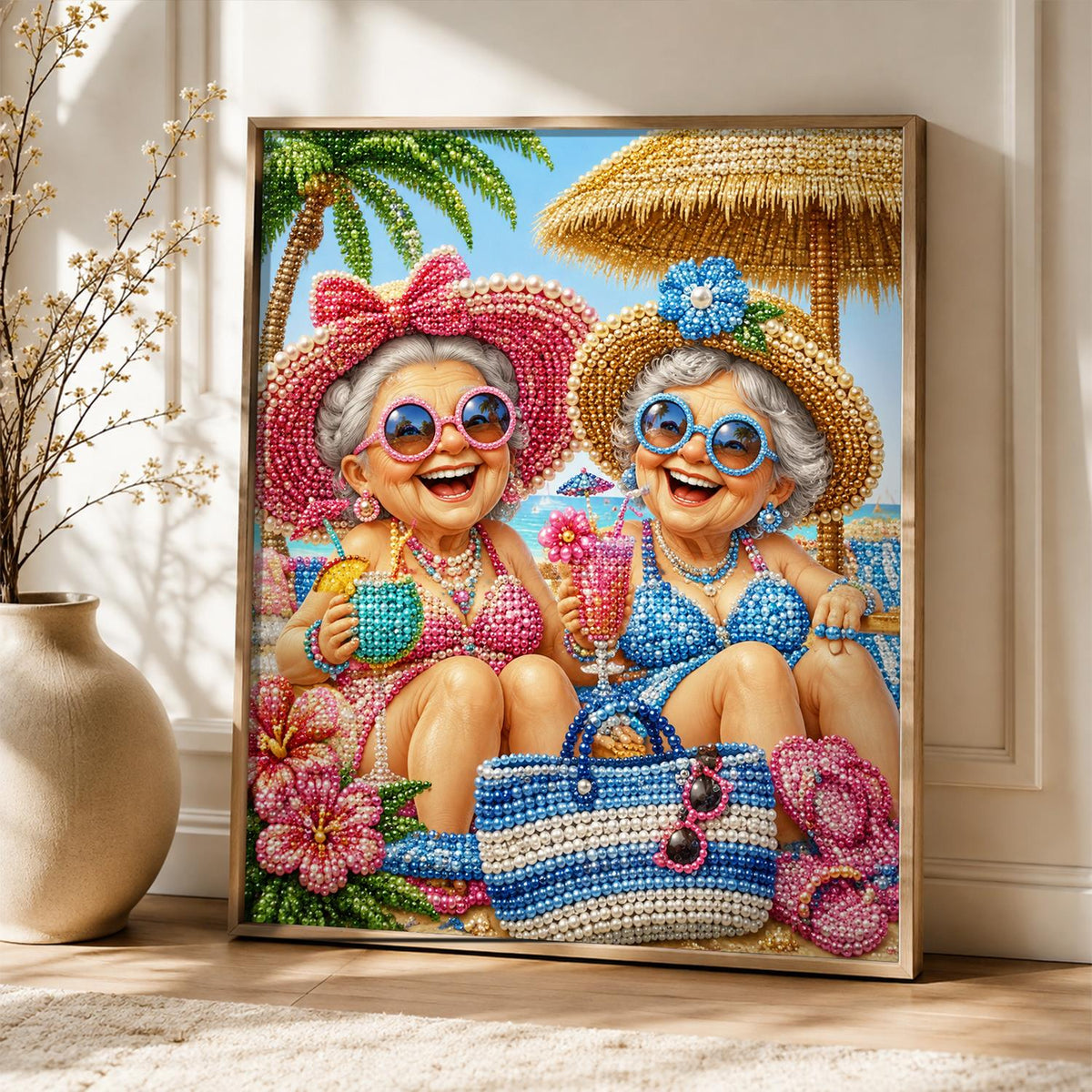 Giggling Grannies in Sunhats pearl painting – image 5