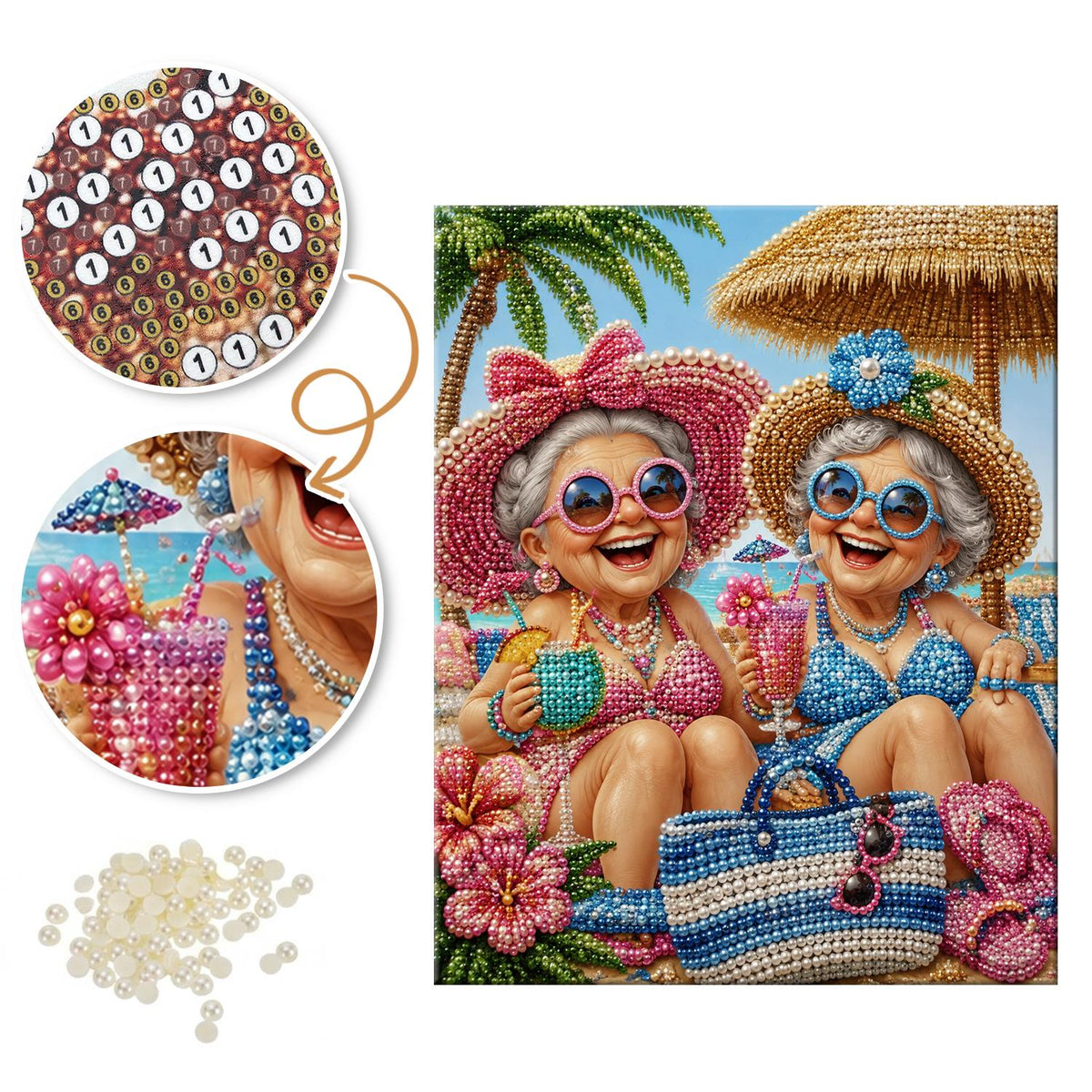 Giggling Grannies in Sunhats pearl painting – image 6