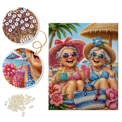Giggling Grannies in Sunhats pearl painting – image 6