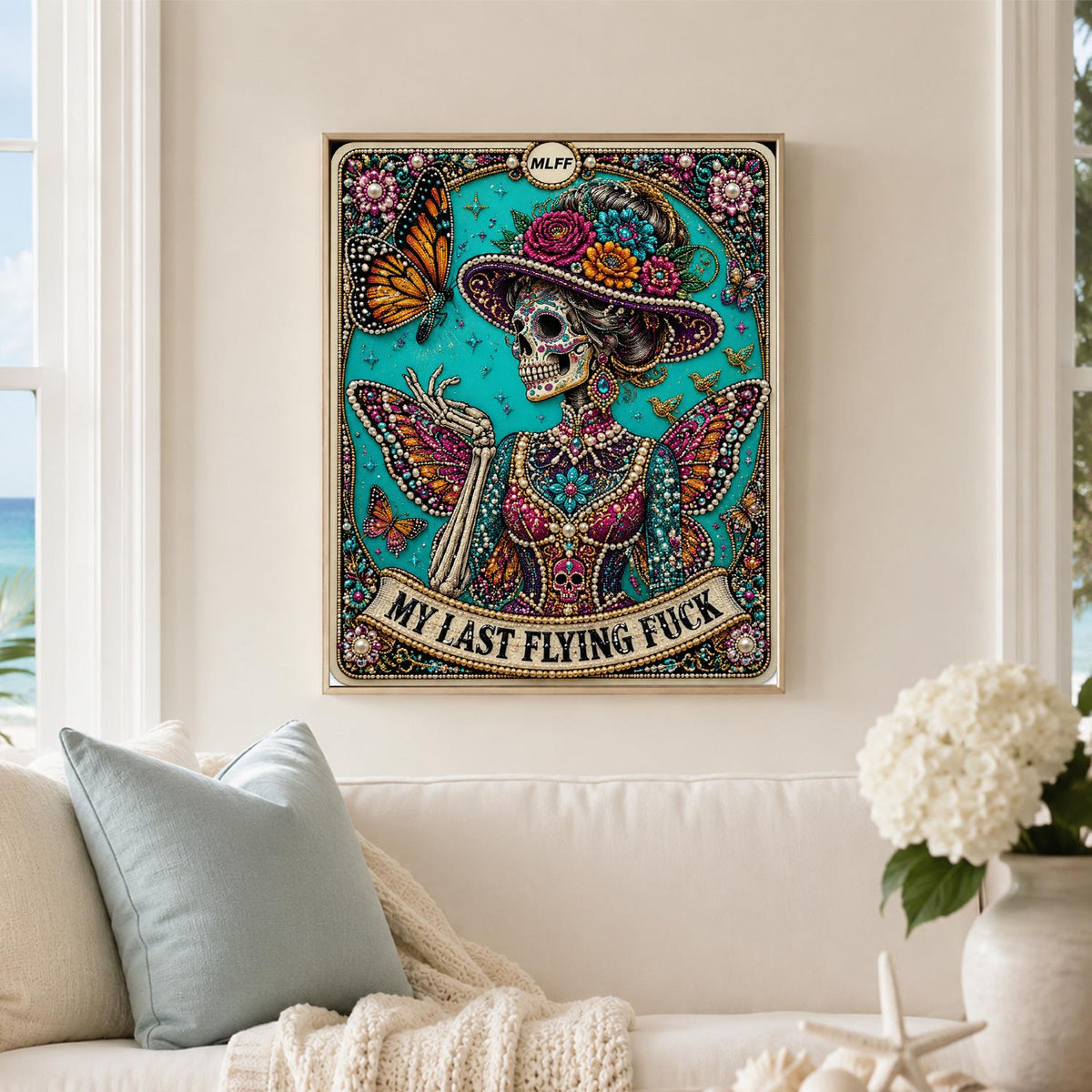 Butterfly-Winged Skeleton Lady pearl painting – image 3