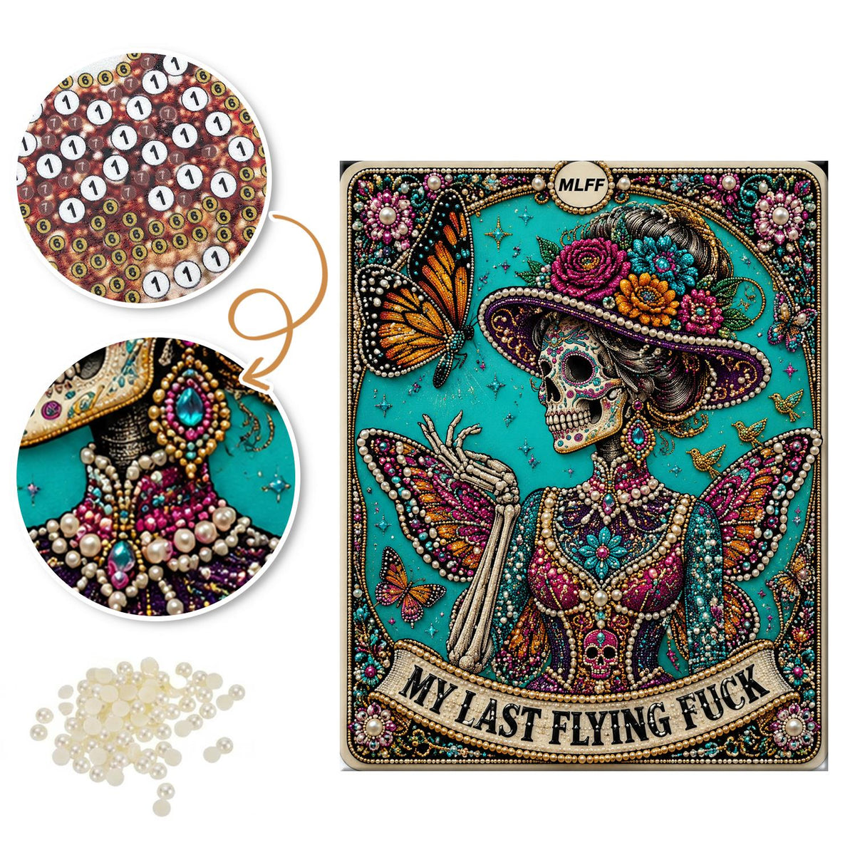 Butterfly-Winged Skeleton Lady pearl painting – image 6