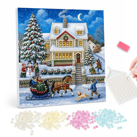 Snowy Christmas Cottage pearl painting – image 1