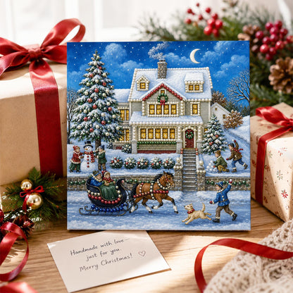 Moonlit Farmhouse Sleigh Ride pearl painting – image 2