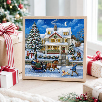 Moonlit Farmhouse Sleigh Ride pearl painting – image 4