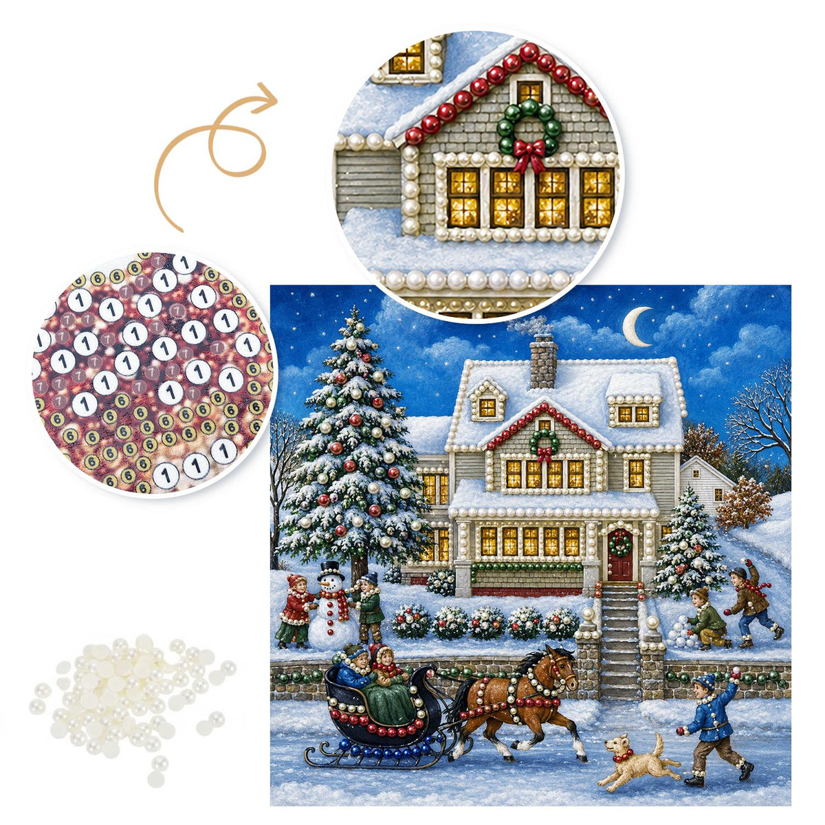 Moonlit Farmhouse Sleigh Ride pearl painting – image 6