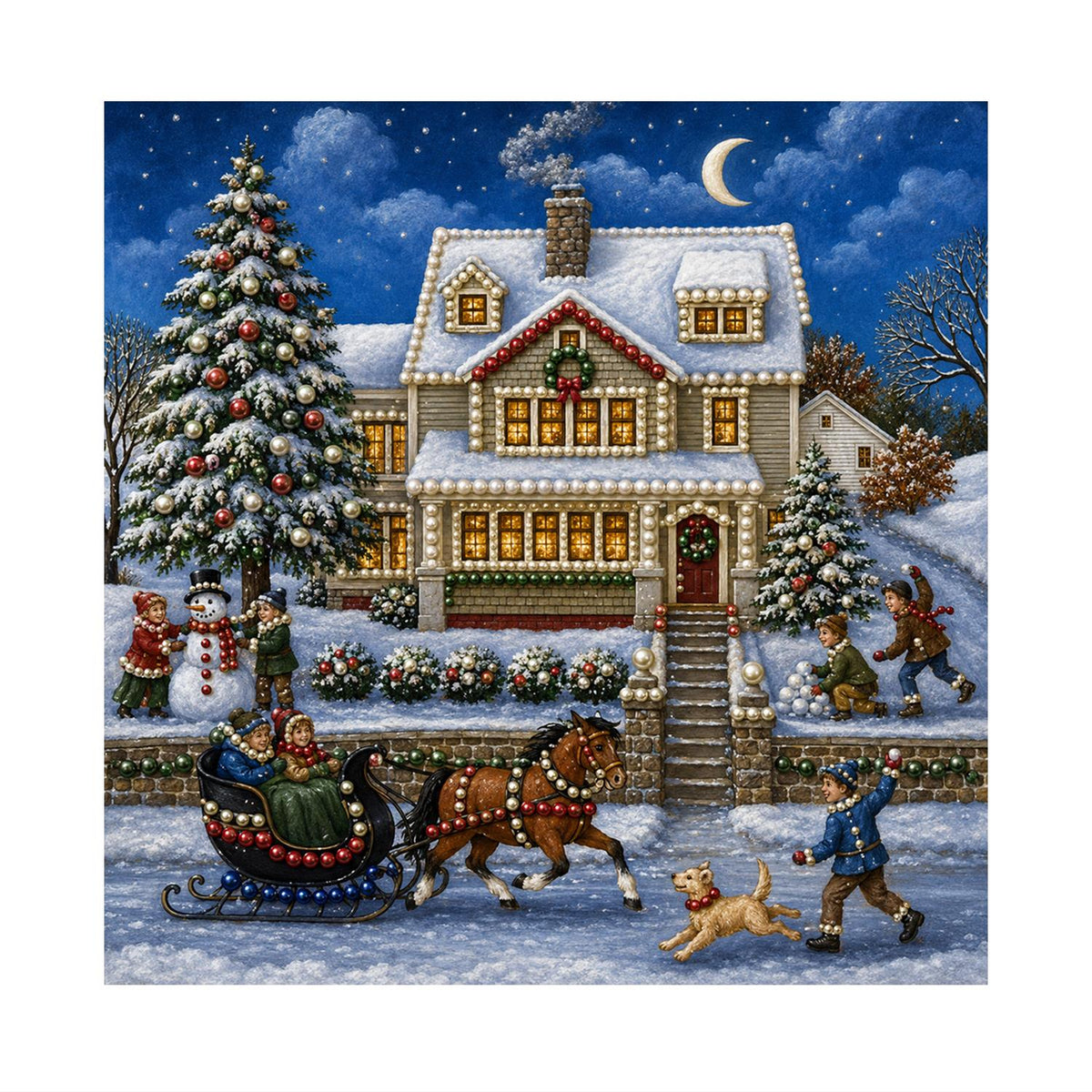 Moonlit Farmhouse Sleigh Ride pearl painting – image 11